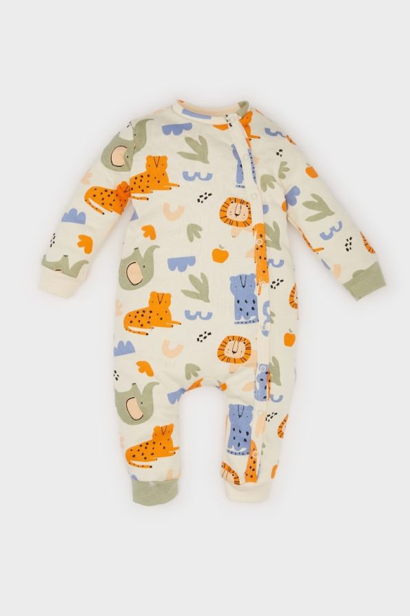 Boys' Newborn Safari Print Long Sleeve Snapsuit