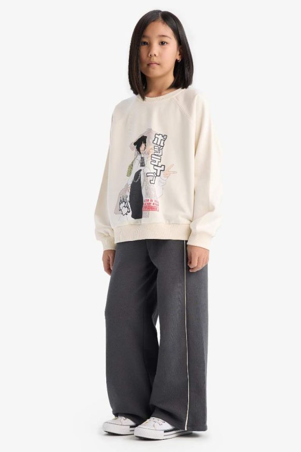 Girls' Relaxed Fit Crew Neck Anime Print Sweatshirt