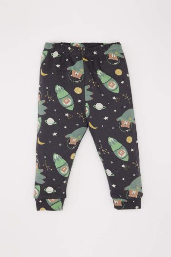 Boys' Space Print Long Sleeve Pajama Set with Elastic Waist Pants