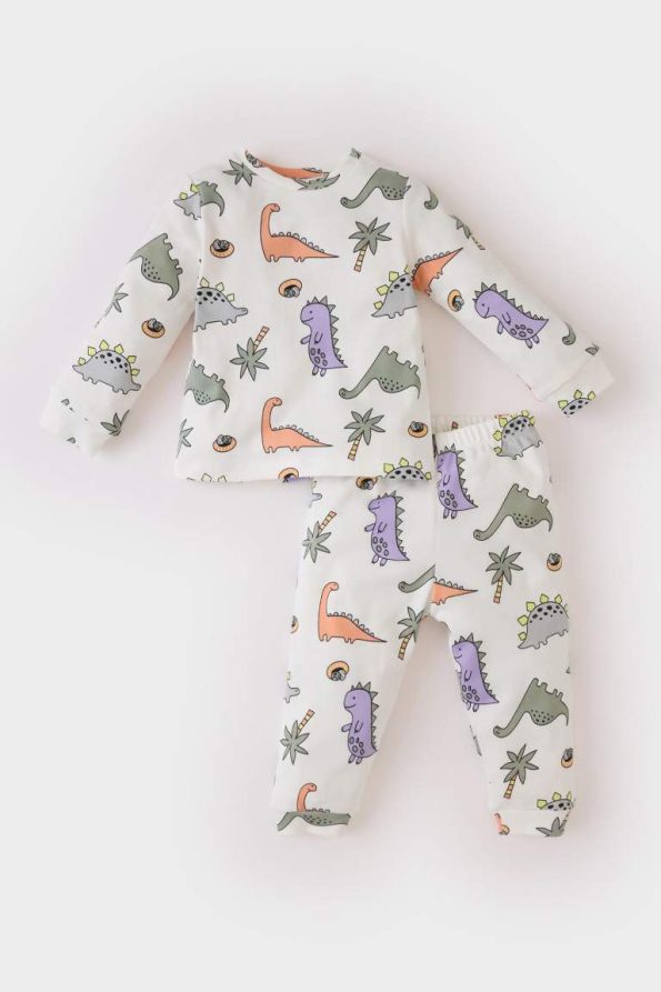 Boys' Dinosaur Print Pajama Set with Long Sleeves and Elastic Waist Pants
