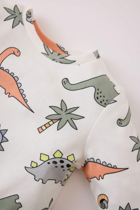Boys' Dinosaur Print Long Sleeve Pajama Set with Elastic Waist Pants