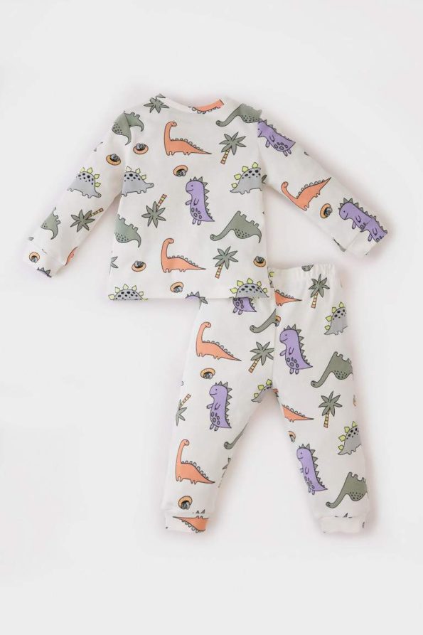 Boys' Dinosaur Print Long Sleeve Pajama Set with Elastic Waist Pants