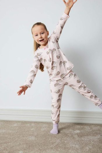 Girls' Baby Pajama Set with Rainbow Print Long Sleeve Top and Elastic Waist Long Pants