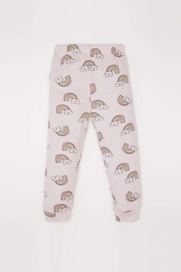 Girls' Baby Pajama Set with Rainbow Print Long Sleeve Top and Elastic Waist Long Pants