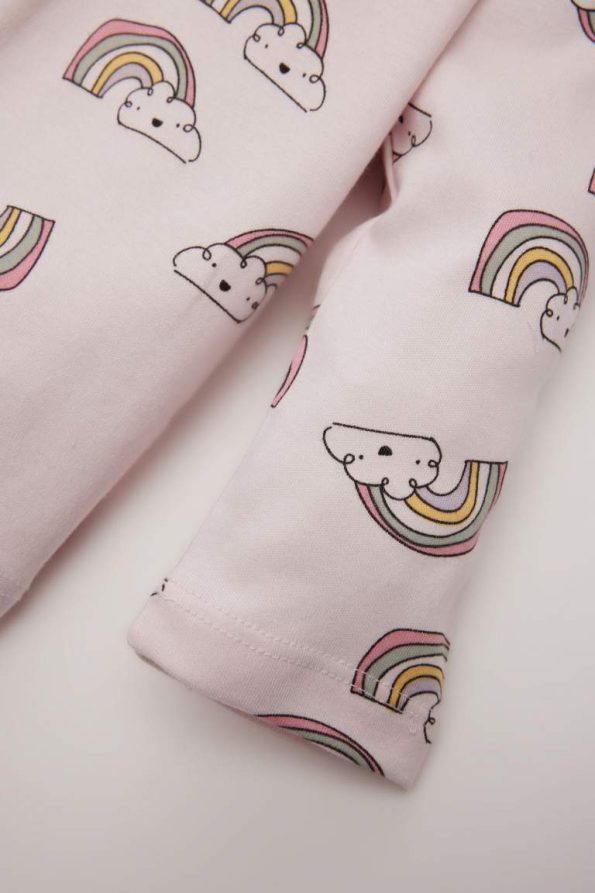 Girls' Baby Pajama Set with Rainbow Print Long Sleeve Top and Elastic Waist Long Pants