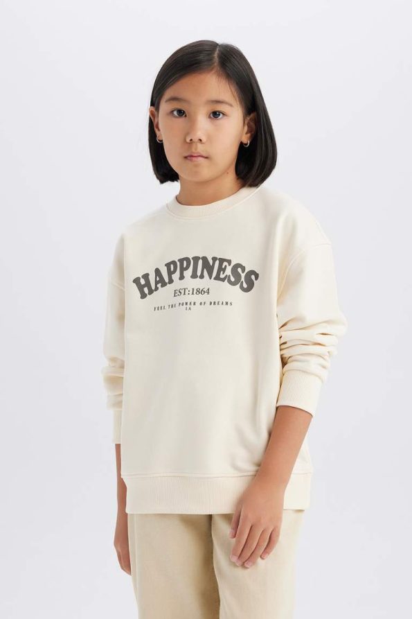 Girls' Relaxed Fit Crew Neck Printed School Sweatshirt
