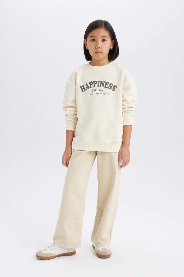 Girls' Relaxed Fit Crew Neck Printed School Sweatshirt