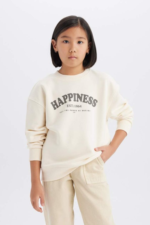 Girls' Relaxed Fit Crew Neck Printed School Sweatshirt