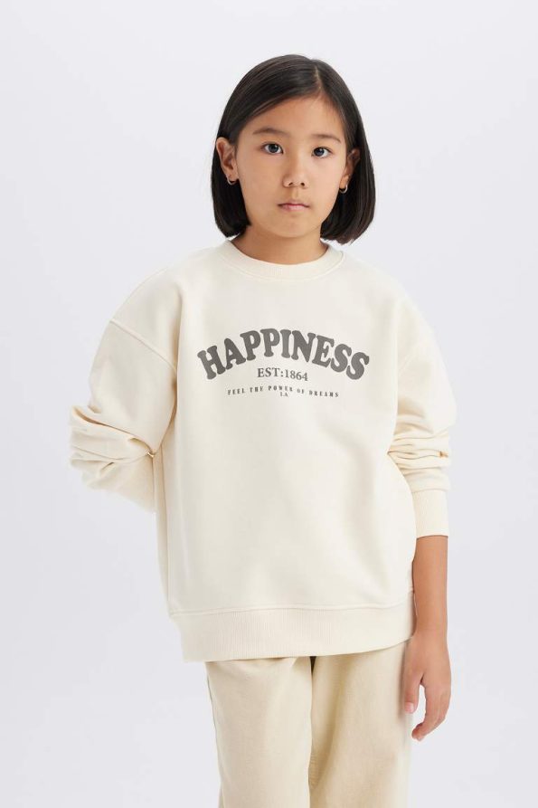 Girls' Relaxed Fit Crew Neck Printed School Sweatshirt
