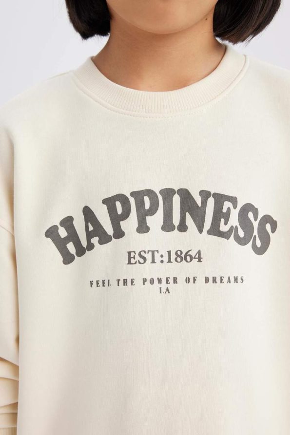Girls' Relaxed Fit Crew Neck Printed School Sweatshirt