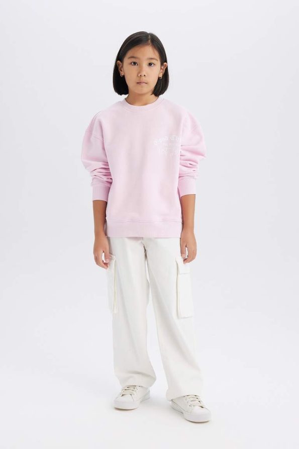 Girls' Relax Fit Crew Neck Printed School Sweatshirt