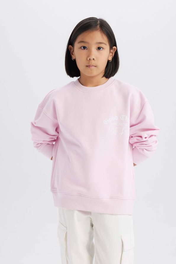 Girls' Relax Fit Crew Neck Printed School Sweatshirt