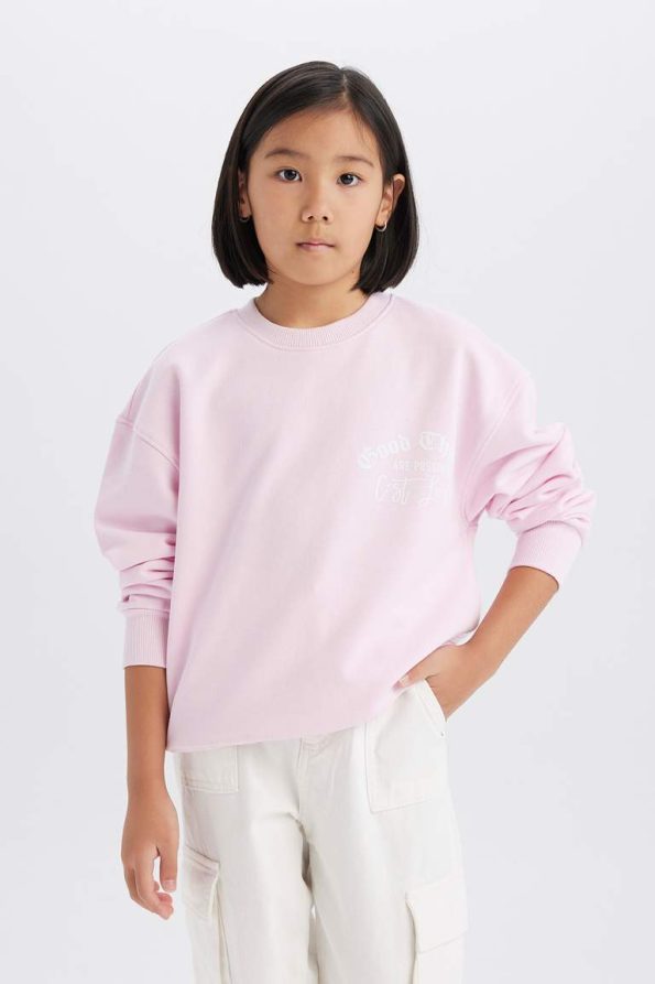 Girls' Relax Fit Crew Neck Printed School Sweatshirt