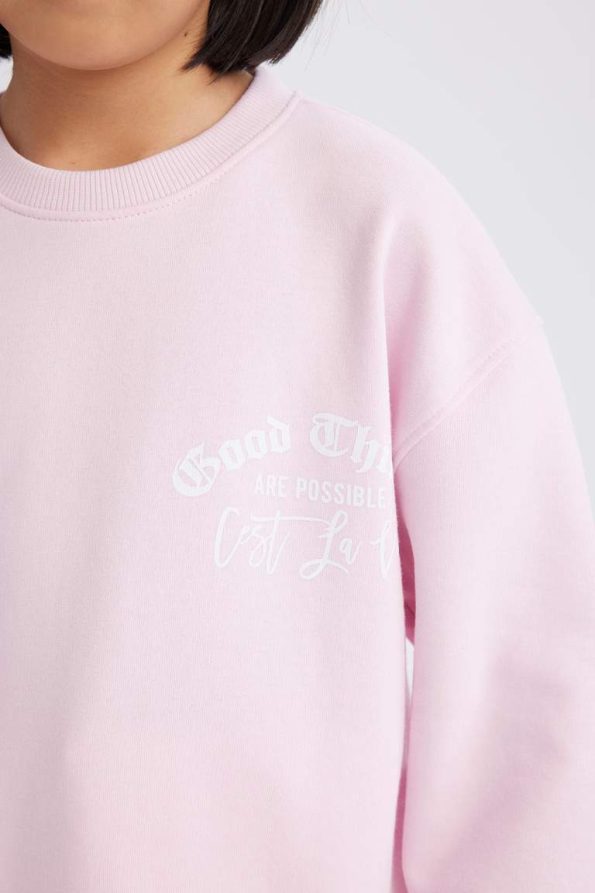 Girls' Relax Fit Crew Neck Printed School Sweatshirt