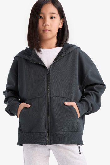 Girls' Basic Hooded School Zip Sweatshirt