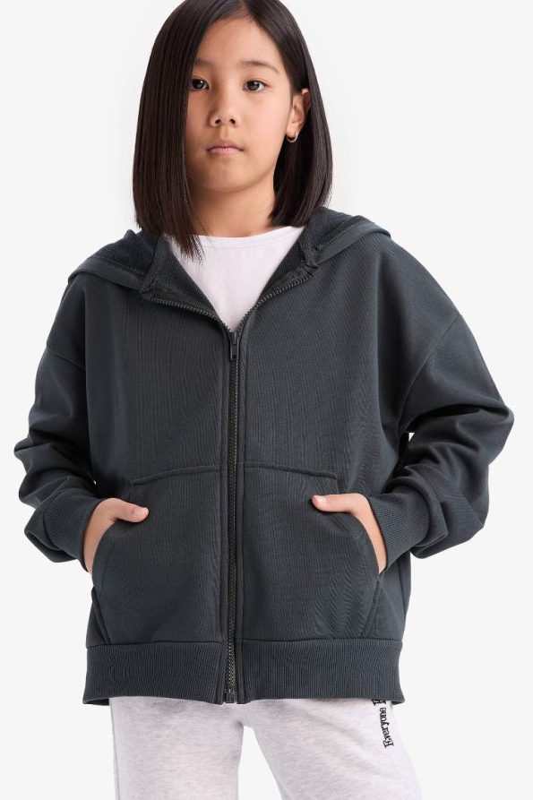 Girls' Basic Hooded School Zip Sweatshirt