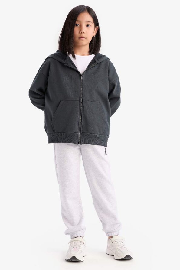 Girls' Basic Hooded School Zip Sweatshirt