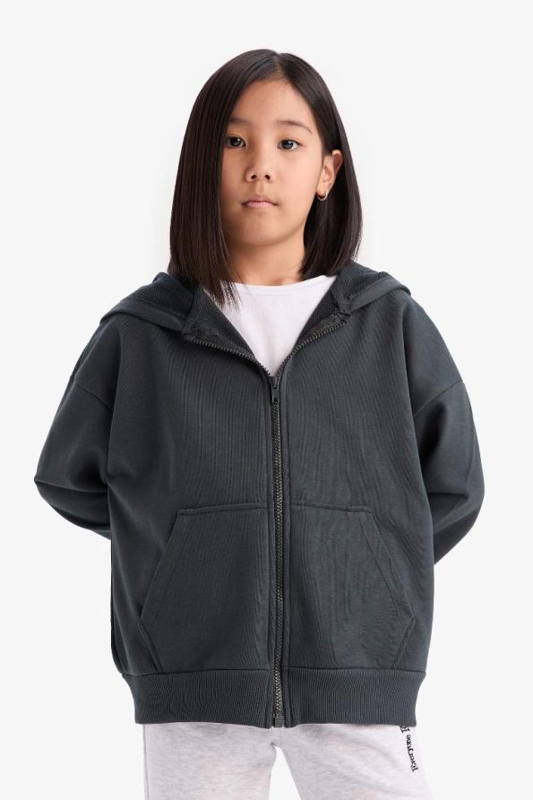 Girls' Basic Hooded School Zip Sweatshirt