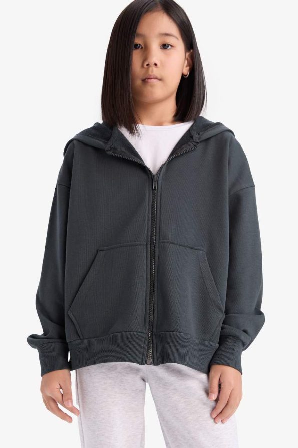 Girls' Basic Hooded School Zip Sweatshirt