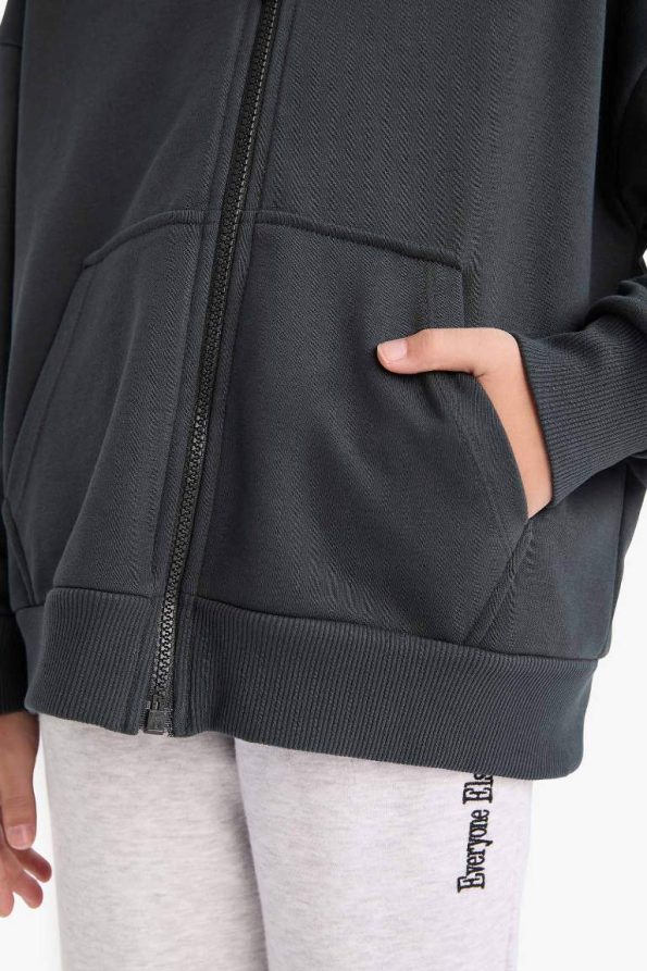 Girls' Basic Hooded School Zip Sweatshirt