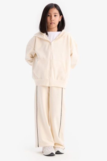 Girls' Hooded Basic Plain Pocket School Zip-Up Sweatshirt
