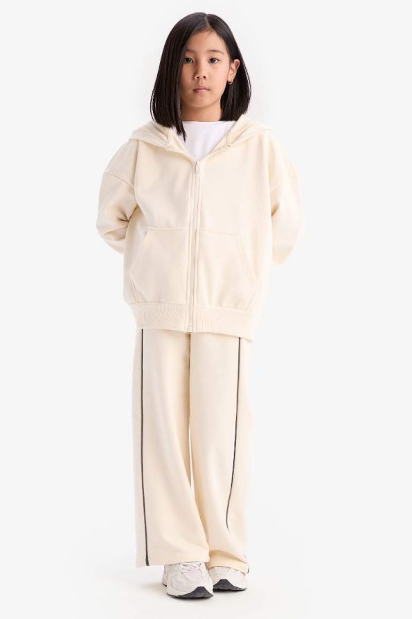 Girls' Hooded Basic Plain Pocket School Zip-Up Sweatshirt