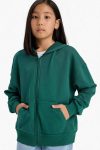 Girls' Hooded Basic Plain Pocket School Zip-Up Sweatshirt