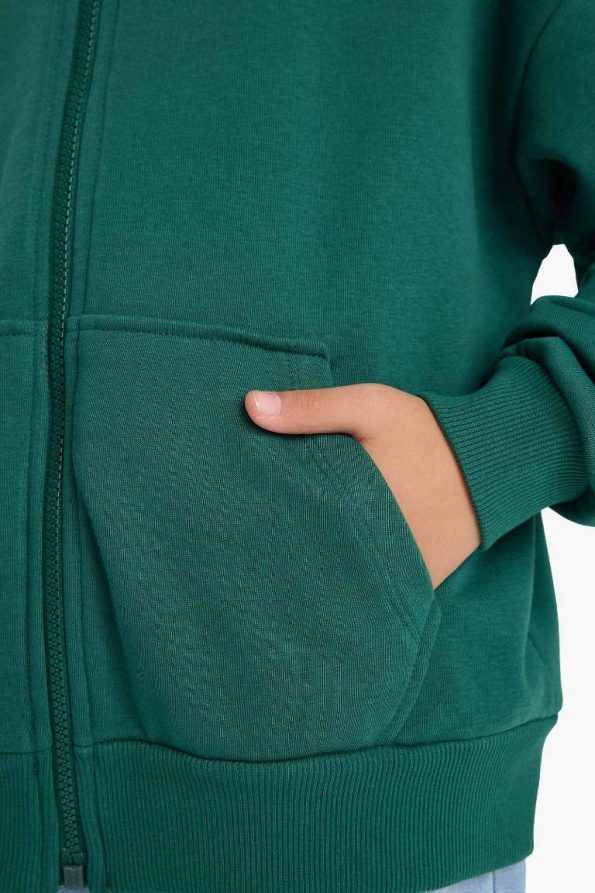 Girls' Hooded Basic Plain Pocket School Zip-Up Sweatshirt