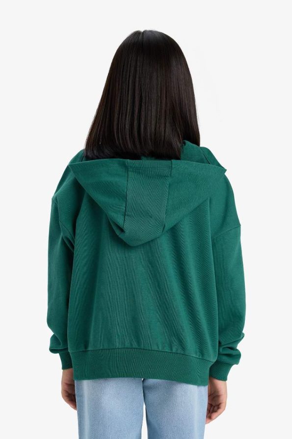 Girls' Hooded Basic Plain Pocket School Zip-Up Sweatshirt