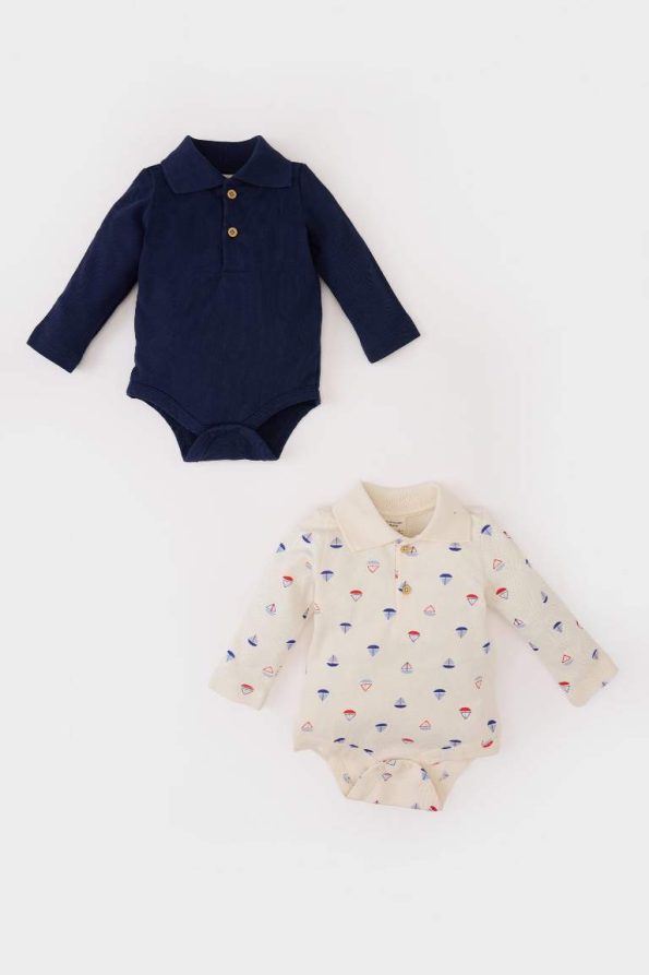 Baby Boy Newborn Printed Polo Collar Long Sleeve Bodysuit Set