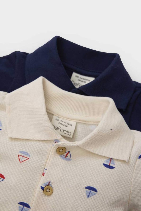 Baby Boy Newborn Printed Polo Collar Long Sleeve Bodysuit Set