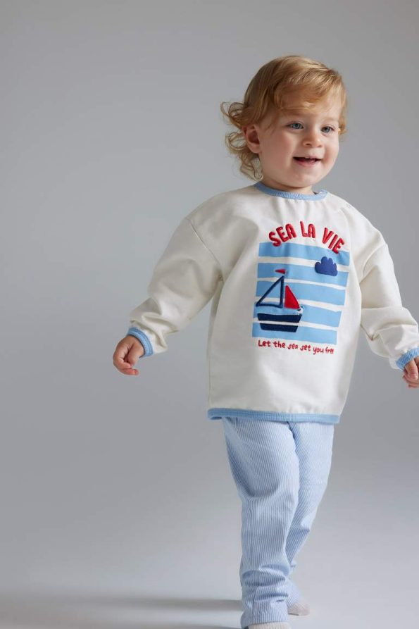Boys' 2-Piece Set with Printed Sweatshirt and Striped Bottoms