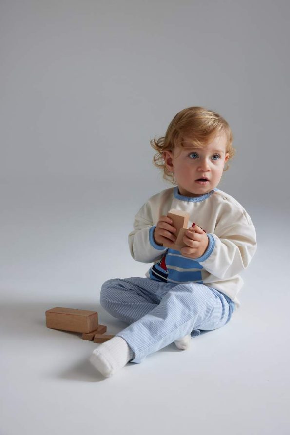 Boys' 2-Piece Set with Printed Sweatshirt and Striped Bottoms