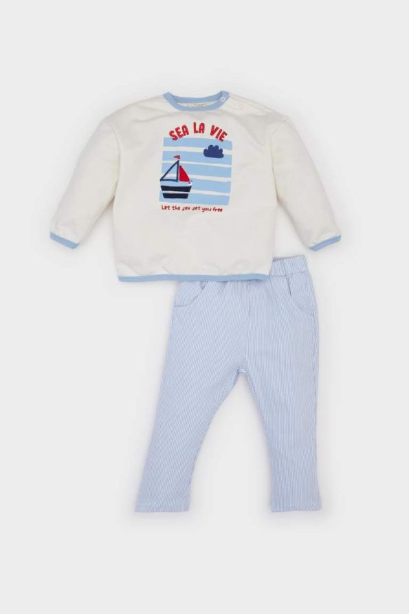 Boys' 2-Piece Set with Printed Sweatshirt and Striped Bottoms