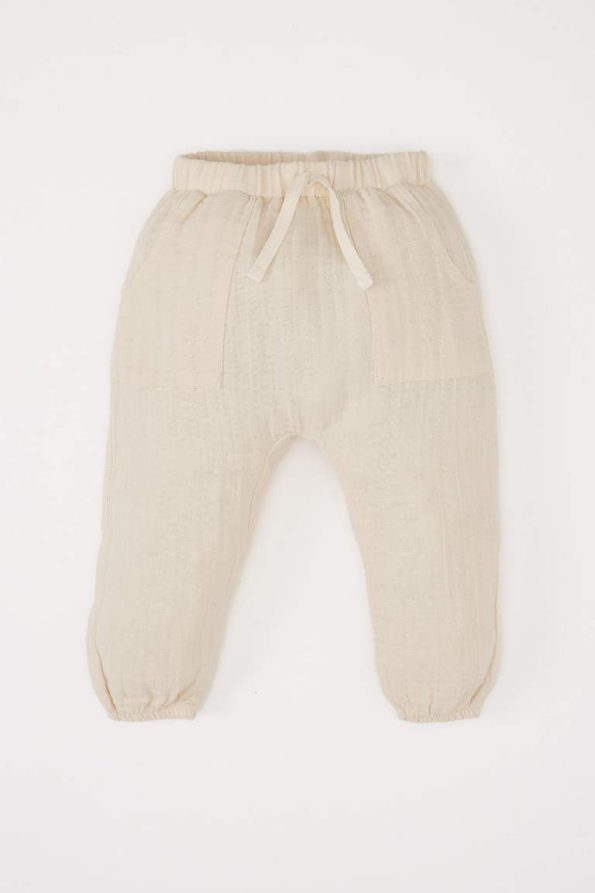 Boys' 2-Piece Set with Long Sleeve Muslin Top and Elastic Waist Bottom