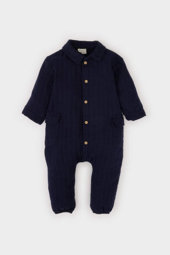 Baby Boy Newborn Buttoned Muslin Long Sleeve Romper