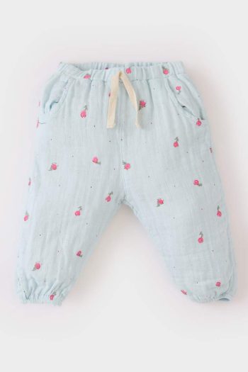 Girls' Floral Muslin Pants with Elastic Waist