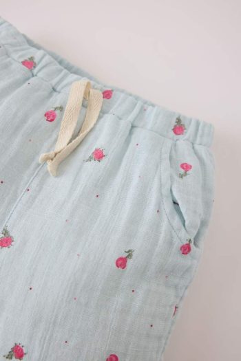 Girls' Floral Muslin Pants with Elastic Waist