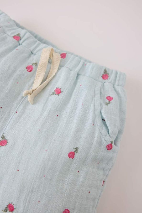 Girls' Floral Muslin Pants with Elastic Waist