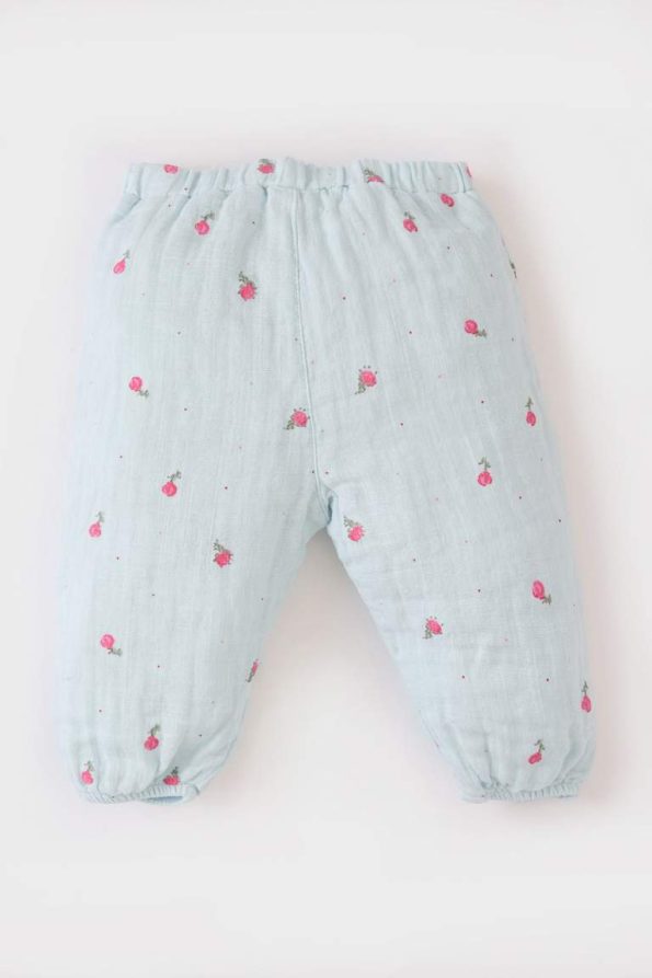 Girls' Floral Muslin Pants with Elastic Waist