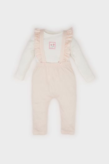 Girls' Baby 2-Piece Floral Long Sleeve Crinkle Fabric T-Shirt and Overalls Set
