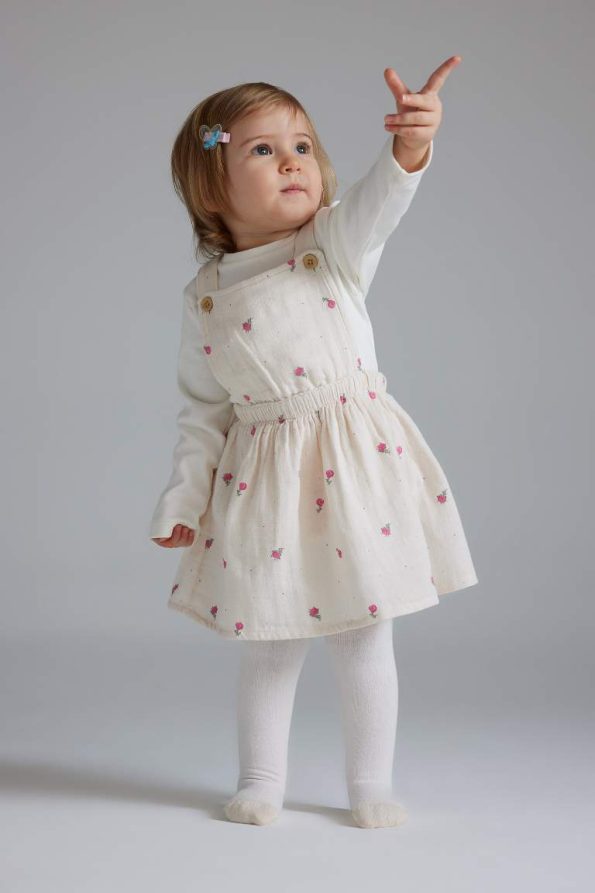 Girls' Baby 3-Piece Muslin Floral Long Sleeve T-Shirt Romper Dress with Tights