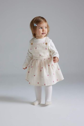 Girls' Baby 3-Piece Muslin Floral Long Sleeve T-Shirt Romper Dress with Tights