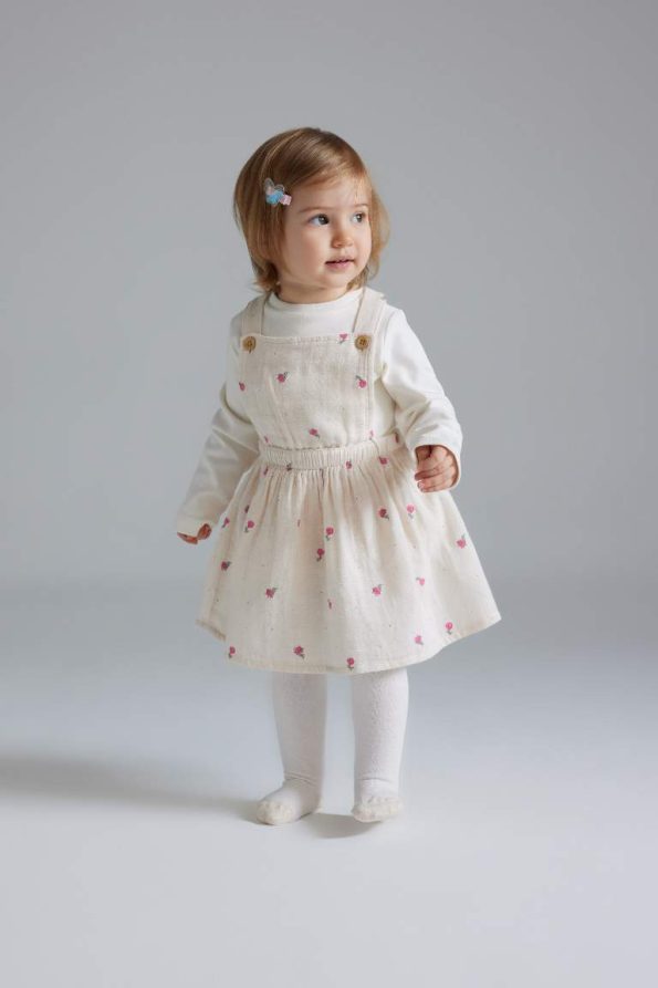 Girls' Baby 3-Piece Muslin Floral Long Sleeve T-Shirt Romper Dress with Tights