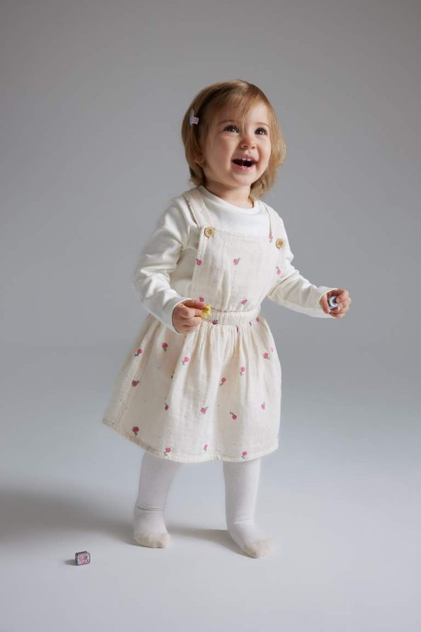 Girls' Baby 3-Piece Muslin Floral Long Sleeve T-Shirt Romper Dress with Tights