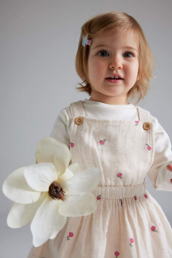 Girls' Baby 3-Piece Muslin Floral Long Sleeve T-Shirt Romper Dress with Tights