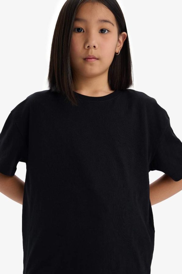 Girls' Relaxed Fit Crew Neck Basic Short Sleeve T-Shirt