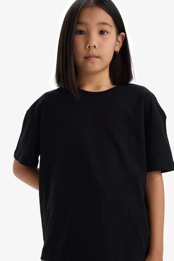 Girls' Relaxed Fit Crew Neck Basic Short Sleeve T-Shirt