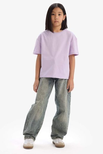 Girls' Relaxed Fit Crew Neck Basic Short Sleeve T-Shirt