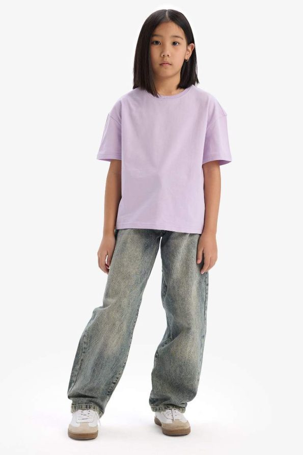 Girls' Relaxed Fit Crew Neck Basic Short Sleeve T-Shirt